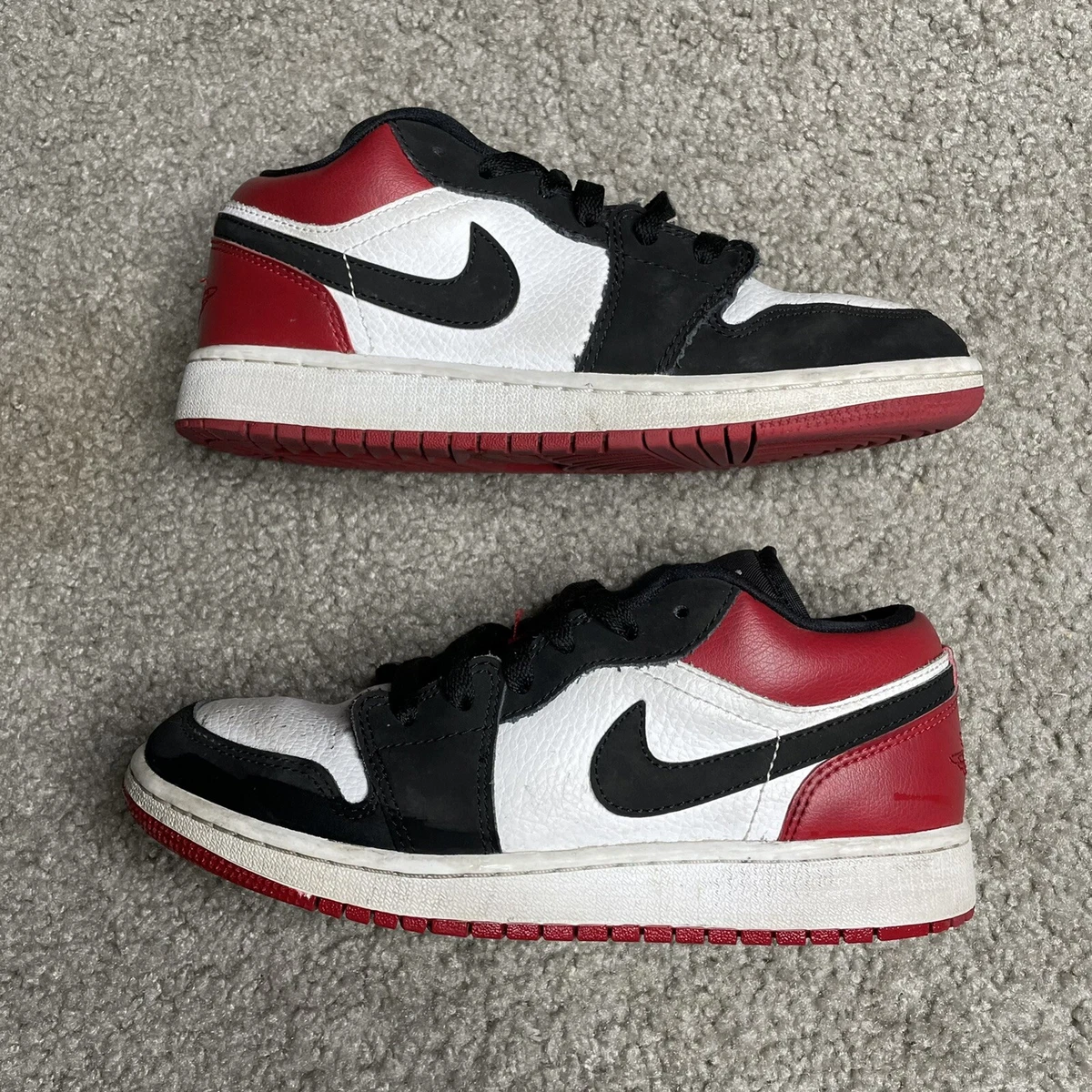 Nike Air Jordan 1 Low GS Black Toe Red White Size 4y 553560 116