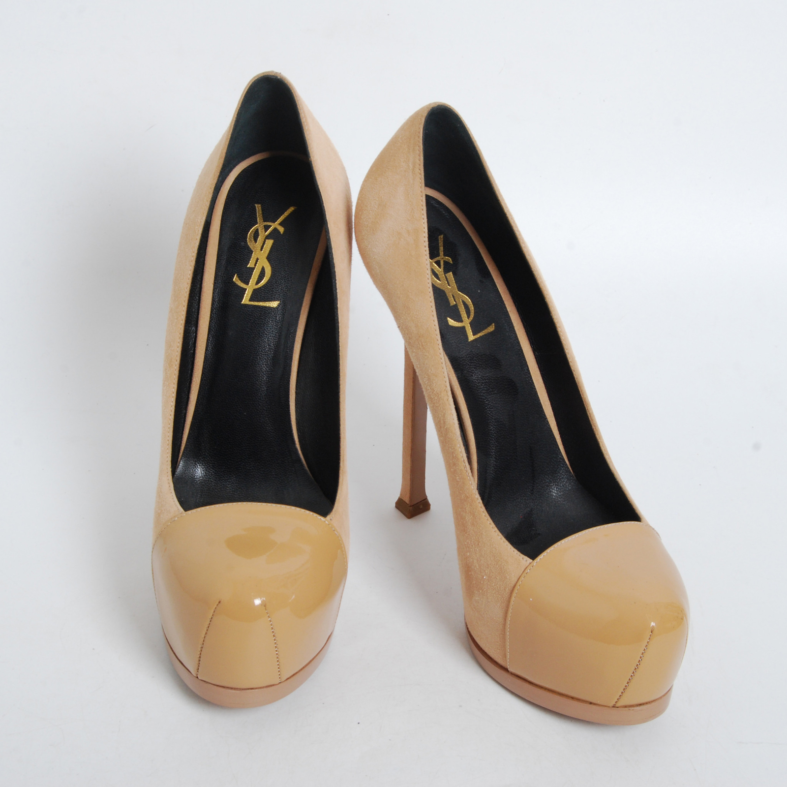 Scarpe décolleté Yves Saint Laurent donna beige pelle scamosciata tacco alto a stiletto EU 38