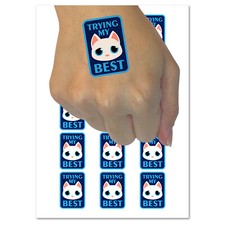 Trying My Best Sad Cat Temporary Tattoo Water Resistant Fake Body Art Set
