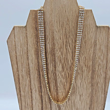 Shimmering Clear Rhinestone Choker Necklace in Gold, Adjustable 11-17 inches