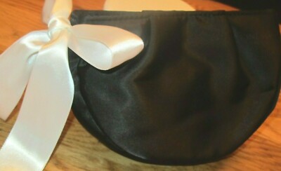 Limited Ed YSL SATIN BLACK MAKE-UP BAG/ ABEND/ CLUTCH BAG with White Ribbon
