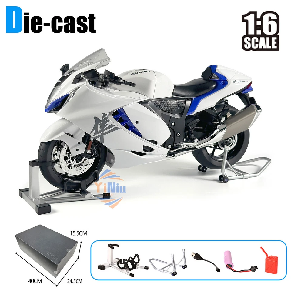 1:6 Suzuki Hayabusa 1300R Diecast Alloy Motorcycle Model w/ Ignition Start White - Image 2 of 4