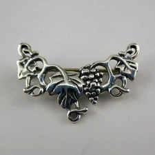 Sterling Silver GRAPE VINE Charm Holder PIN Wine Lover Gift BROOCH Art Nouveau