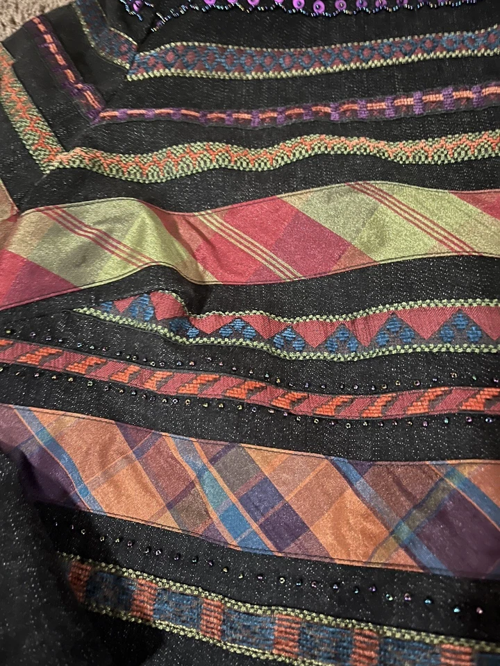 Chaqueta Coldwater Creek para mujer 22 lentejuelas de mezclilla negras suroeste frente abierto Foto 3 de 4