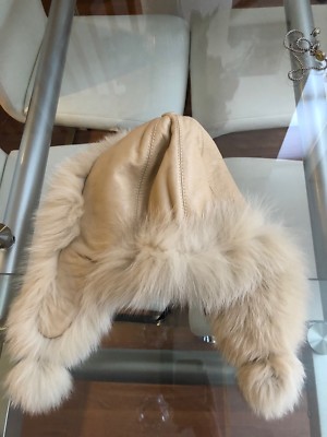 ANGELICA Beige Leather Fox Fur Trapper Russian Ushanka Hat O  display picture 2