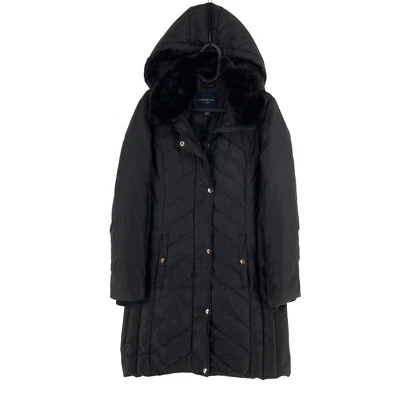 London Fog Manteau Doudoune À Capuche Long Noir Taille XS - Photo 1/4