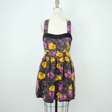 $238 Anthropologie Twinkle Wenlan Silken Trellis Dress 10 Black Pink Floral I15