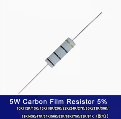 50Pcs 5W Carbon Film Resistor 5% 10K15K18K20K22K30K33K43K47K51K68K75K82K91KR
