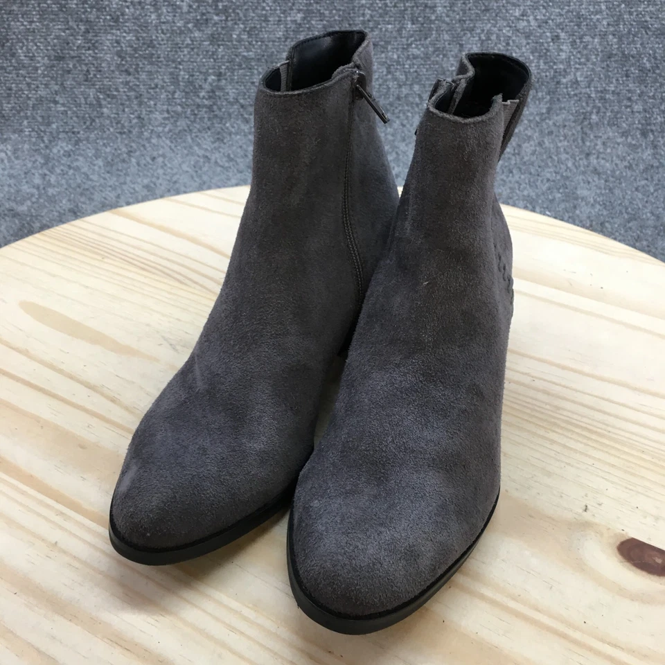 Van Eli Botas Mujer 6.5 M Botines Gris Gamuza Puntera Almendra Lateral Cremallera Bloque Foto 3 de 4