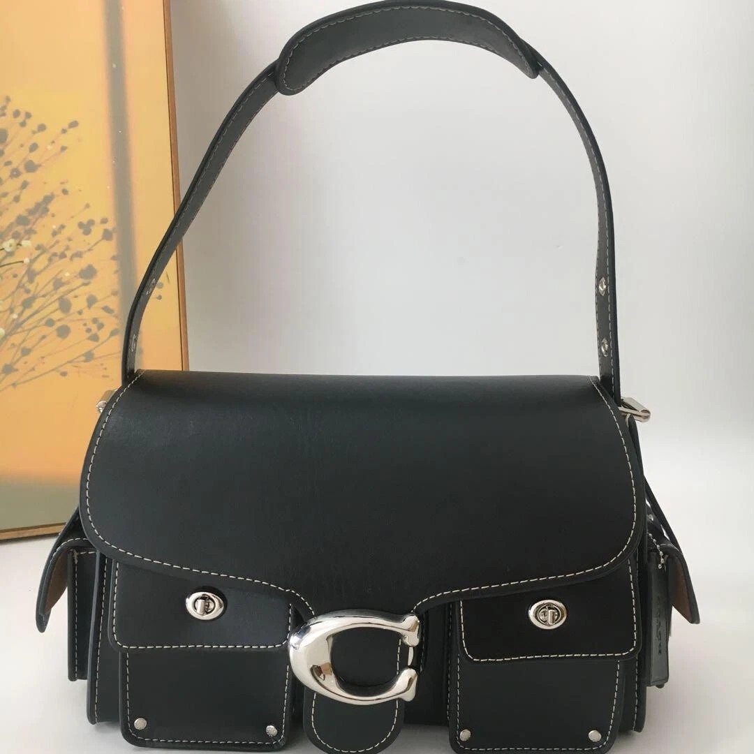 Borsa a tracolla Coach Cargo Turnlock Soft Tabby CU124 in pelle nera outlet nuova