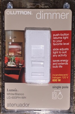 Lutron LG-600PH-WH 600W Single Pole Preset Dimmer Switch White Brand New