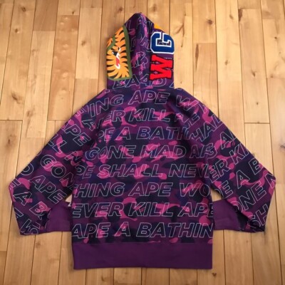 BAPE Text color camo purple shark full zip hoodie A Bathing Ape