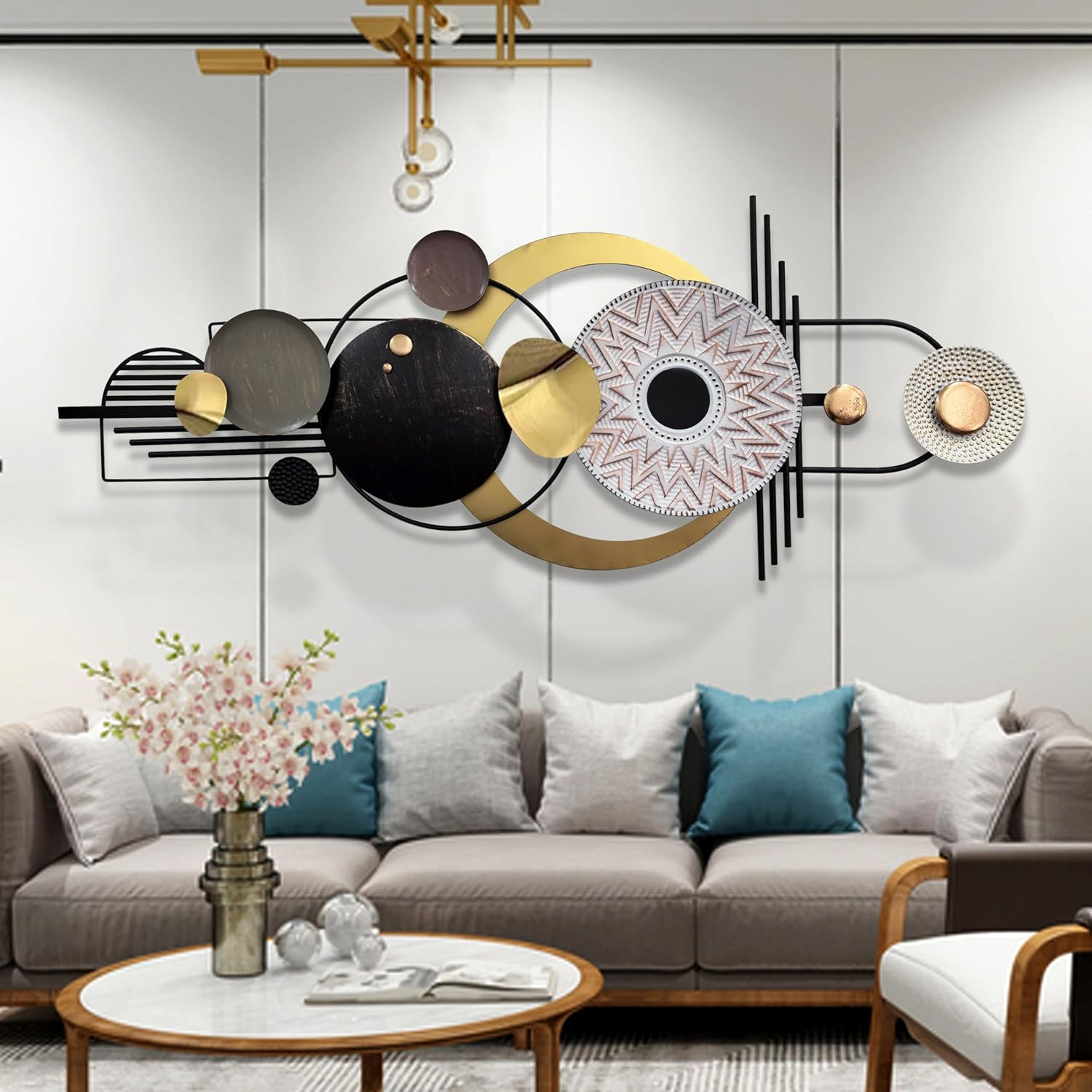 Wall Decor,Modern Creative Metal Geometric Circular Decor Wall Art, 59X24 in Lar