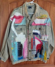 Vintage Sport Deco Painted Drive In Denim  Jacket Size L