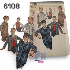 Simplicity 6108 Boys Sz 8 Chest 26 Sewing Pattern Vest and Jacket 1965 CUT