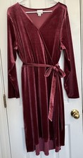 AVA & VIV Womens Plus Dark Pink Velvet Faux Wrap V-Neck Dress size 2X