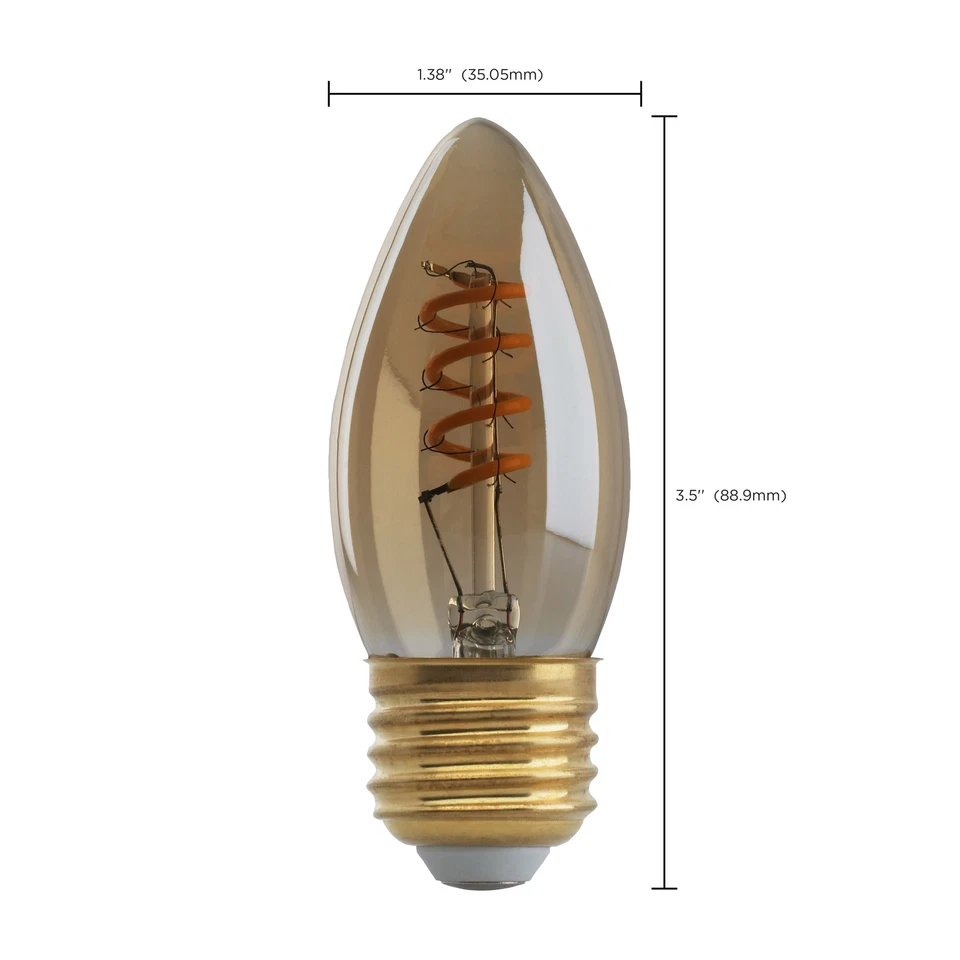 Satco S9970 Amber Spiral Filament LED 2ETC 2W 120V B10 Medium E26 Base Dimmable - Image 2 of 4