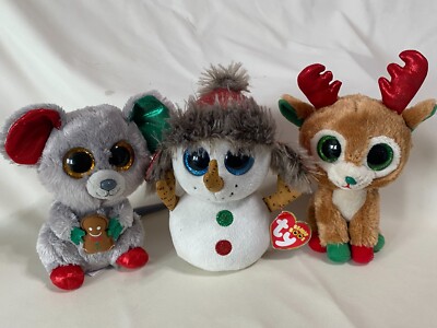 6'' Ty Beanie Boos Christmas Plush Lot of 3 Alpine - Buttons - MAC  (A11)