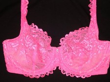 Victoria's Secret Neon Bright Pink Floral Lace Sheer Unlined UW Demi Bra 34D NWT
