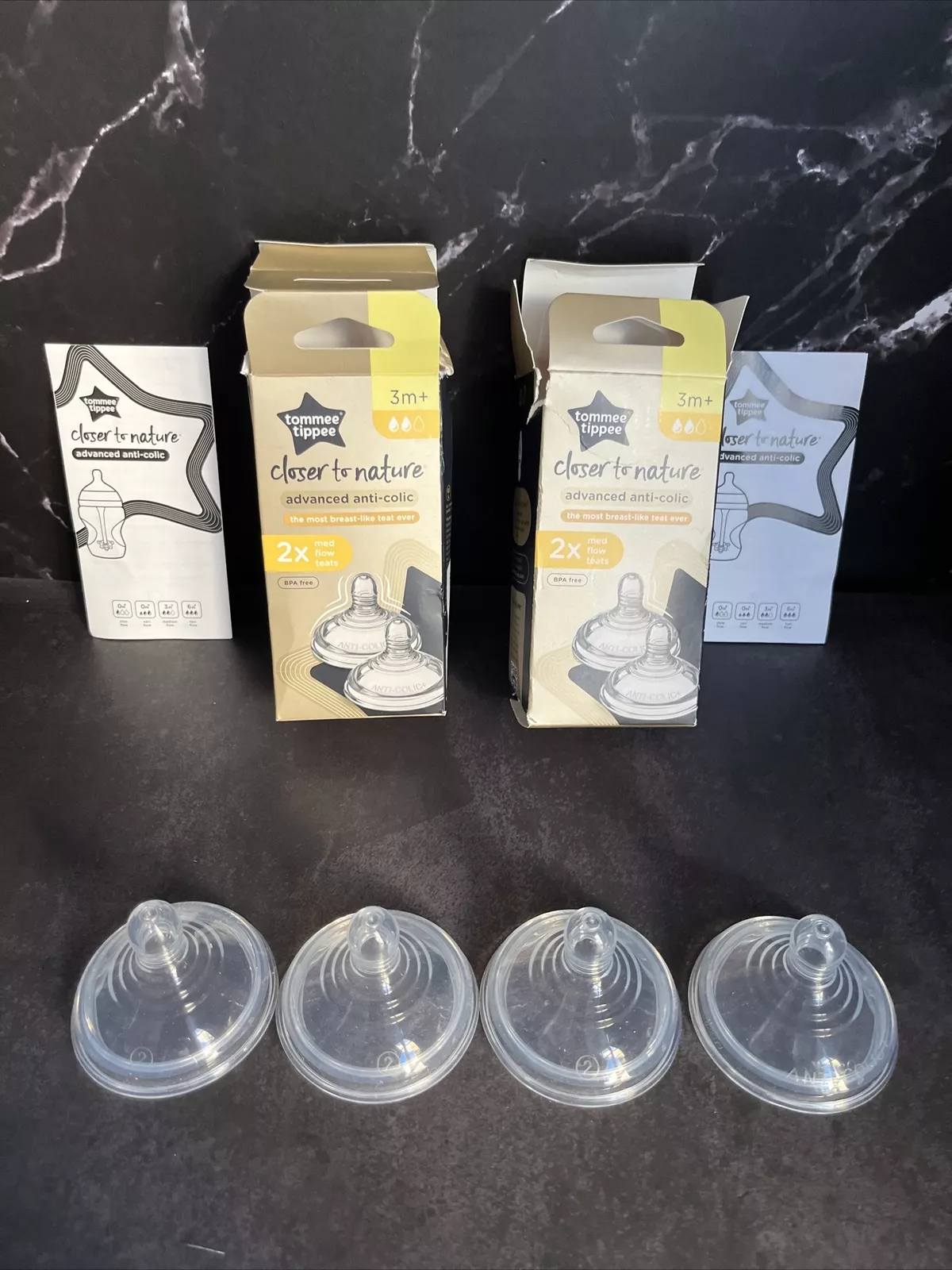 Product Image for Tommee Tippee Closer to Nature Med Flow Baby Bottle Teats Anti-Colic 3m+ 2-Pack