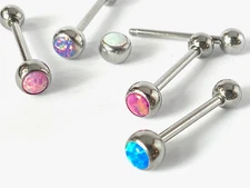 1pc Press-Fit Opal Ball 316L Surgical Steel Tongue Ring Barbell Body Jewelry