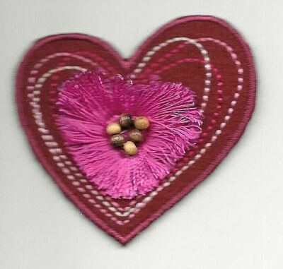 Red Felt Heart Wooden Bead Accents Sew On Patch