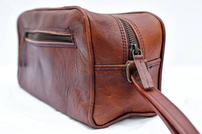 Brown Leather Travel Toiletry Bag Shaving Kit Men Shaving Case Free Shipping