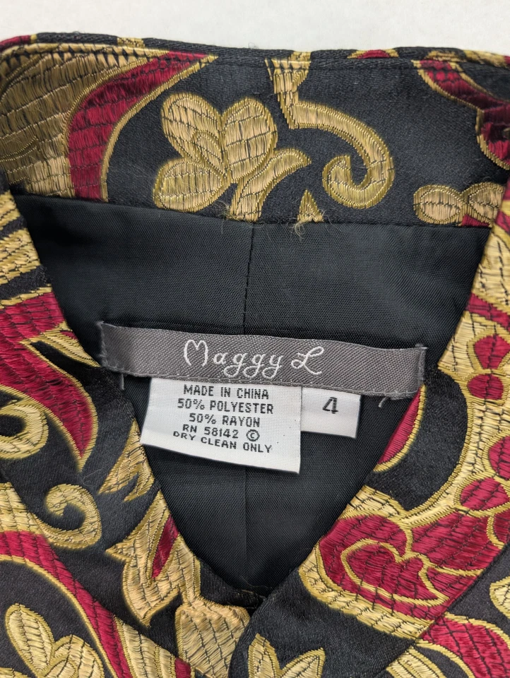 Chaqueta Blazer Maggy L Para Mujer Talla 4 Satinado Bordado Brocado Elegante Noche Foto 4 de 4