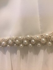 NWT Davids Bridal DB Studio White Chiffon Dress w/Pearl Detail 10 Wedding Prom