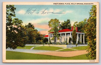 Craft-Daniel Place Holly Springs Mississippi MS Linen c1940 Postcard