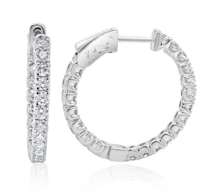 Inside Outside Hoop Earring SI1 G 2.00Ct Round Diamond 14K Yellow Gold 1.00 Inch - Image 4 of 4