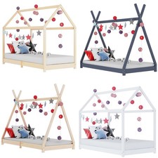 Kinder Bettgestell Kinderbett Spielbett Hausbett Holz bett 90 x 200 cm Weiß Grau