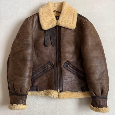 Schott B-9 Flight Jacket Sheepskin Brown XL Vintage Distressed Leather