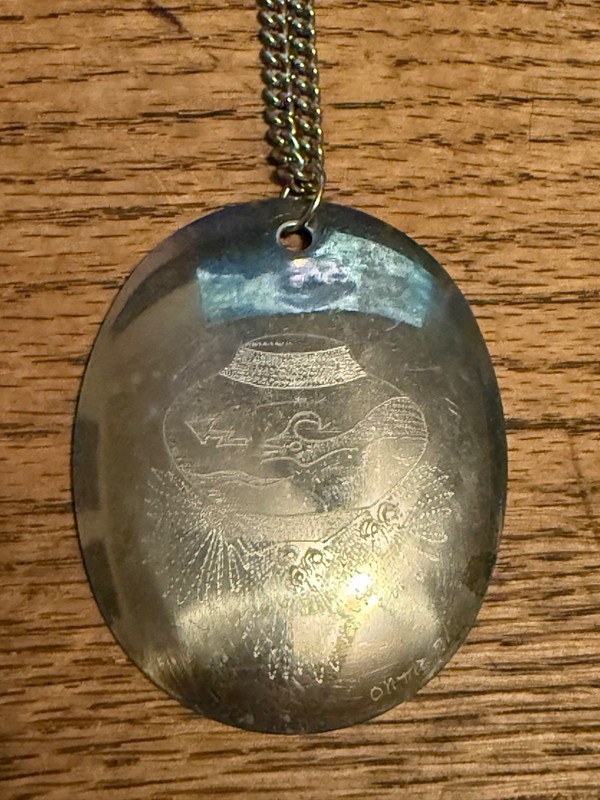 Vintage Sterling Silver Ortiz Designs Engraved Pendant Santa Fe New Mexico