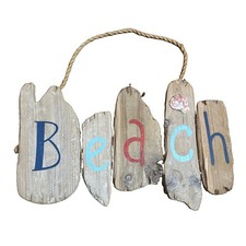 Wooden Beach Hanging Sign Approximately 14 x 9 x 1 in Rustic