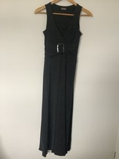  Phase Eight Size 6 Midi Dress Black Pleated To Waist Crossover Bust, Buckle 