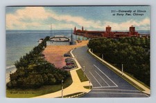 Chicago IL-Illinois Aerial University Illinois Navy Pier Vintage c1954 Postcard