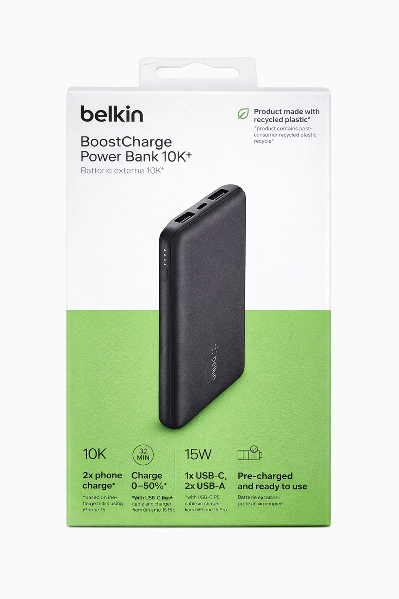 Belkin BoostCharge 10000mAh 15W Power Bank 2-Port USB-C & Dual USB-A Black