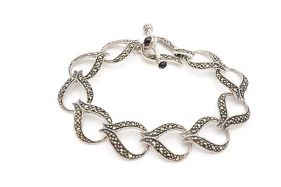 Vintage Sterling Silver 925 Marcasite Garnet Bracelet 7''