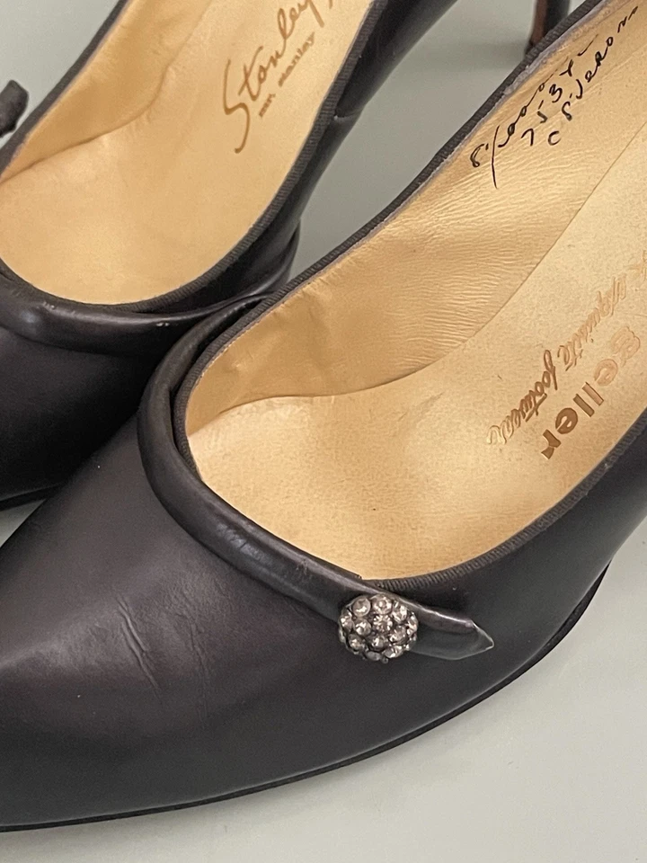 Zapatos de tacón de aguja 8 AAA Monroe vintage años 50 punta puntiaguda negra con punta estrecha Foto 3 de 4