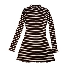 Burgundy And White Ribbed Striped Turtleneck Dress Mini Skirt Size M Forever 21