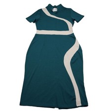Office Dress Womens Blue Colorblock Pattern V Neck Bodycon Zipper Casual