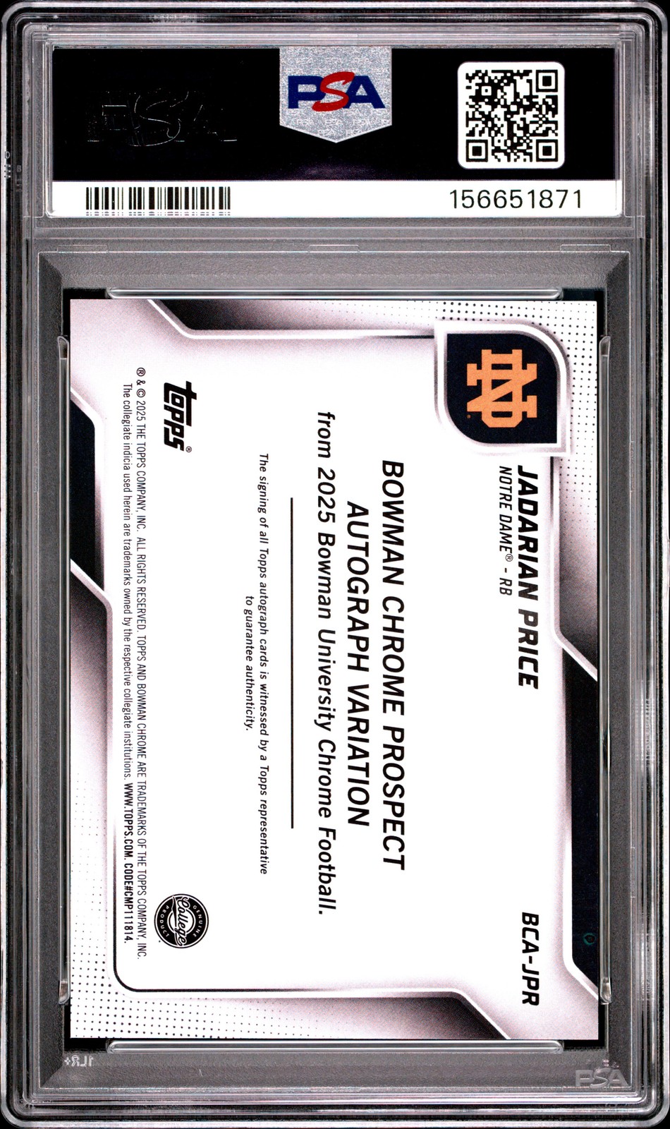 2025 BOWMAN U CHROME SAPPHIRE RED #JPR JADARIAN PRICE 4/5 PSA 10 AUTO view 2