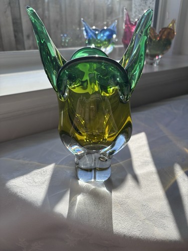 Bohemia Glass,Josef Hospodka VGC. Chribska cats ears height 25cm Glass Art Green - Picture 4 of 9