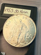 1955 50 Korun Czechoslovakia Liberation from Germany Czech Silver Coin w/ Case!
