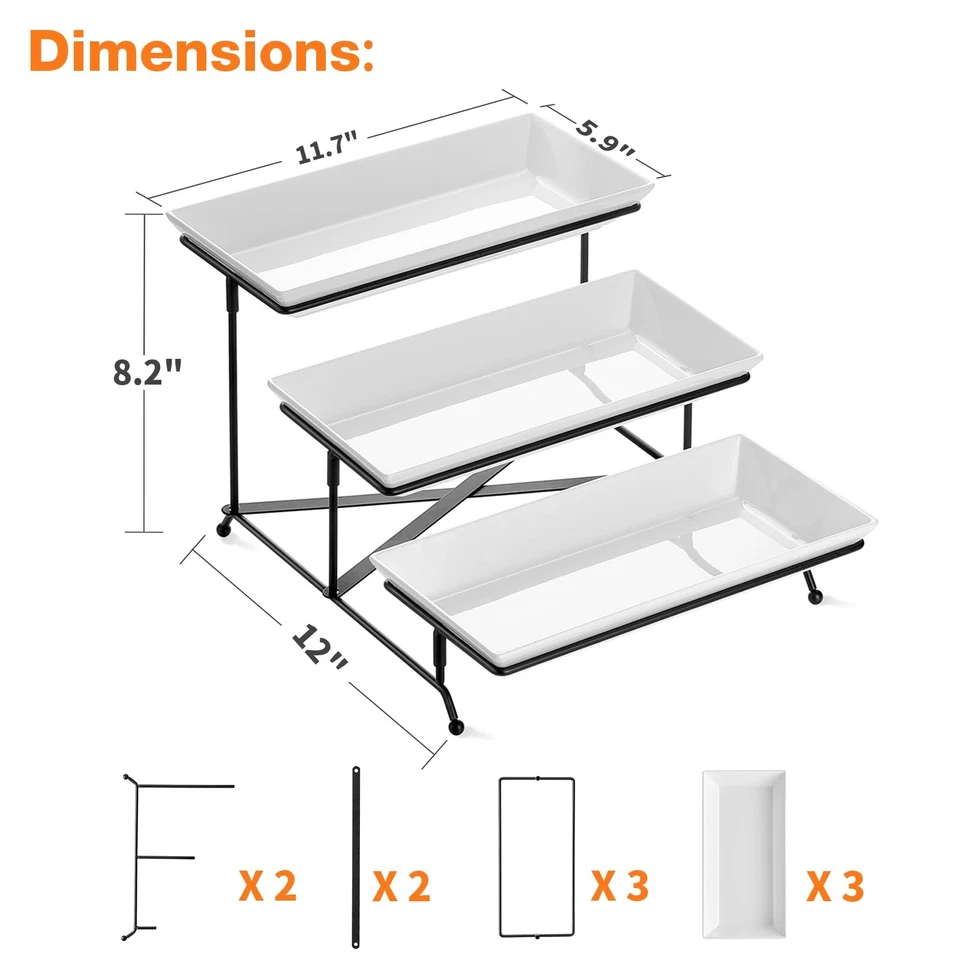 3-Tier Serving Tray Set - 12" Collapsible Platters for Parties & Events - Image 2 of 4