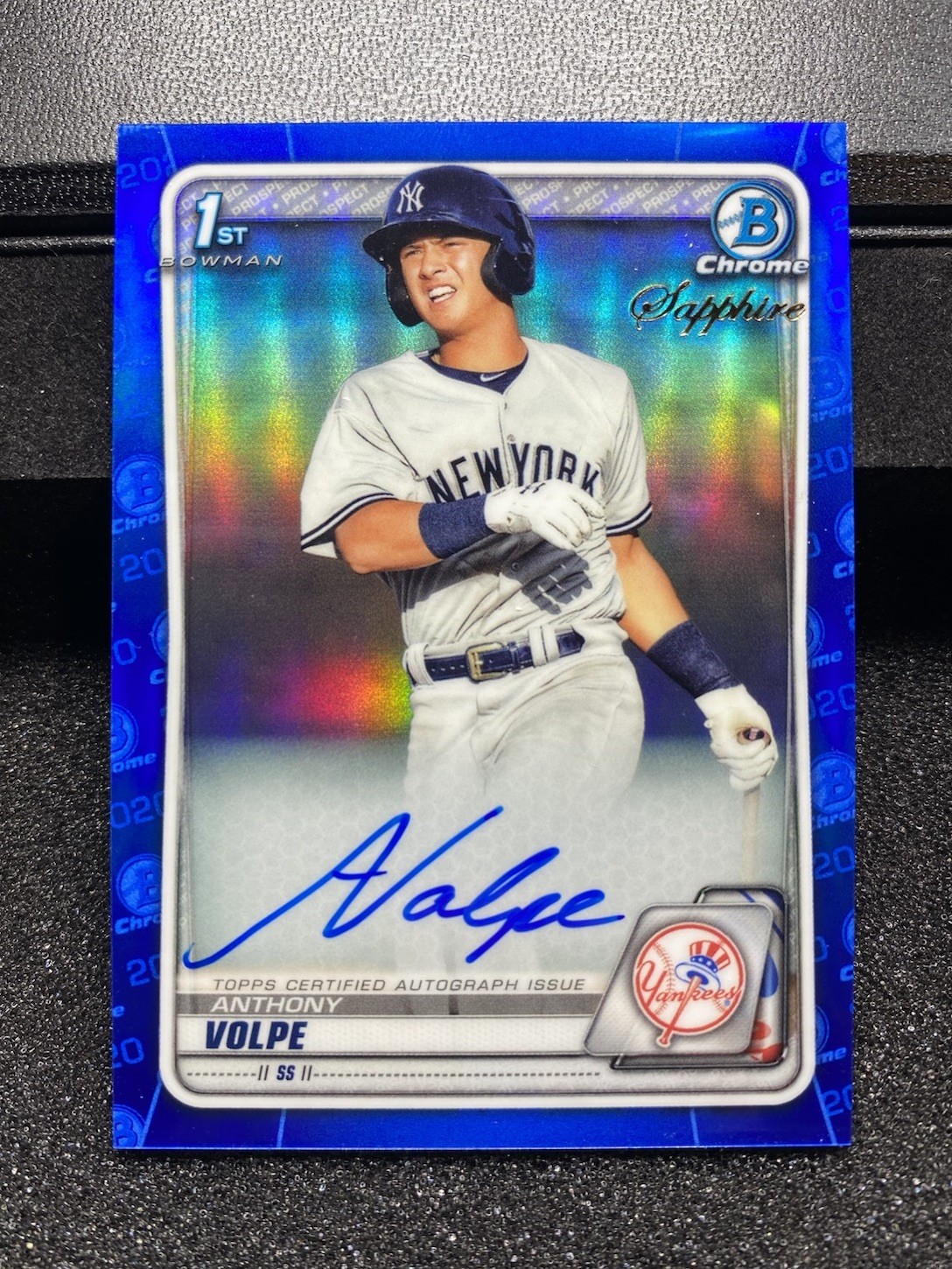 2020 Bowman Chrome Prospects Sapphire 1st Anthony Volpe OnCard Auto Yankees Blue
