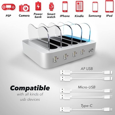 4 Port Charger Station - Fast Charging Dock for Multiple Devices Apple - Multi D