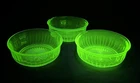 3 Vintage Hazel Atlas Uranium Depression Glass Berry Bowls UV Reactive