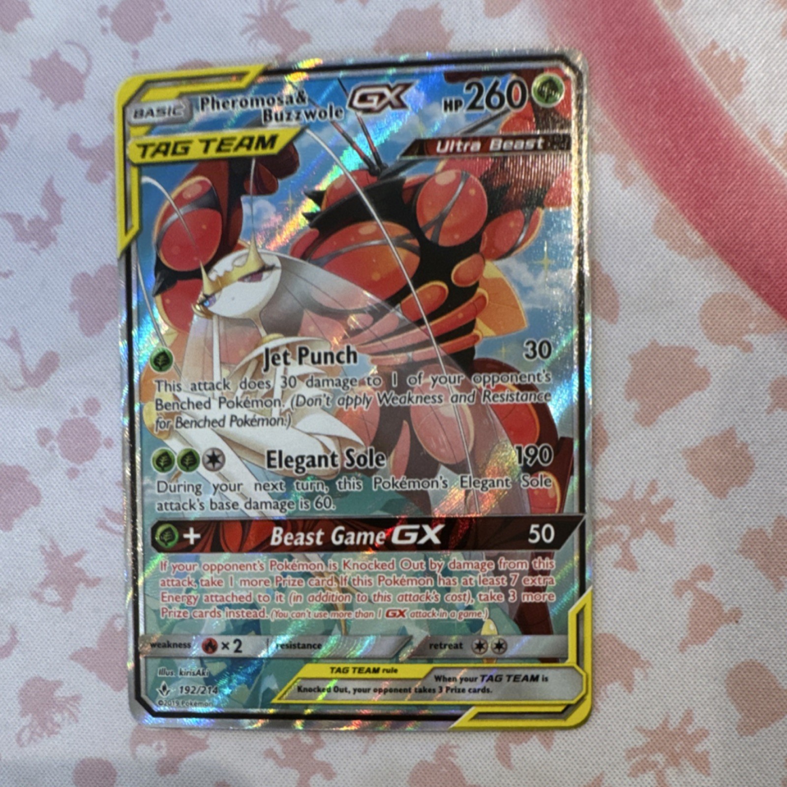 pokemon pheromosa & buzzwole gx tag team ultra rare full art holo 192/214 260hp